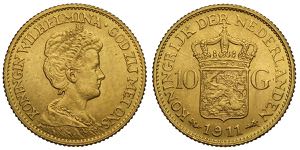 Netherlands, Wilhelmina I, 10 Gulden 1911, ... 