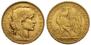 France, Modern Republics, 20 Francs 1906, Au ... 