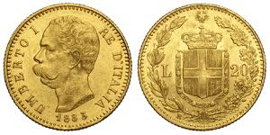 Regno dItalia, Umberto I, 20 Lire 1883, Au ... 