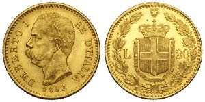 Regno dItalia, Umberto I, 20 Lire 1882, Au ... 