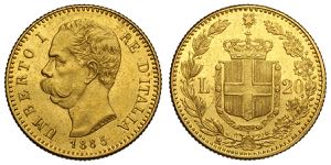 Regno dItalia, Umberto I, 20 Lire 1885, Au ... 