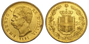 Regno dItalia, Umberto I, 20 Lire 1881, Au ... 