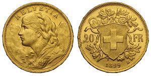 Switzerland, Confederation, 20 Francs 1899, ... 