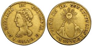 Ecuador, Republic, Escudo 1835, RR Au mm 18 ... 