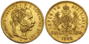 Austria, Franz Joseph I, 8 Florins-20 Francs ... 