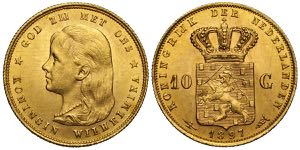 Netherlands, Wilhelmina I, 10 Gulden 1897, ... 