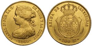 Spain, Isabel II, 100 Reales 1860, 8-pointed ... 