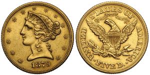 United States of America, 5 Dollars 1879, Au ... 