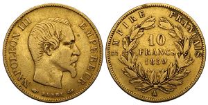 France, Napoleon III, 10 Francs 1859-A, Au ... 