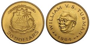 Liberia, Republic, 20 Dollars 1964-B, Au mm ... 