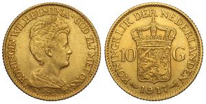 Netherlands, Wilhelmina I, 10 Gulden 1917, ... 
