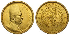 Egypt, Fuad I, 100 Piastres 1922, Au mm 24 ... 