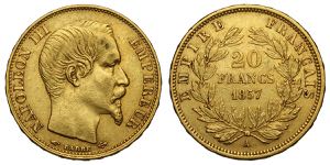 France, Napoleon III, 20 Francs 1857-A, Au ... 