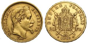 France, Napoleon III, 20 Francs 1866-A, Au ... 