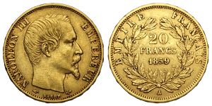 France, Napoleon III, 20 Francs 1859-A, Au ... 