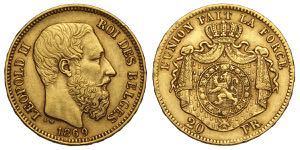 Belgium, Leopold II, 20 Francs 1869, ... 