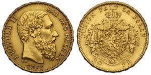 Belgium, Leopold II, 20 Francs 1878, Au mm ... 