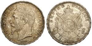 France, Napoleon III, 5 Francs 1870 BB, Ag ... 