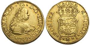 Chile, Fernando VI, 4 Escudos 1749-J, Au mm ... 