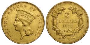 United States of America, 3 Dollars 1866, Au ... 