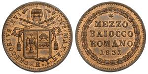 Roma, Gregorio XVI, Mezzo Baiocco 1831-R ... 