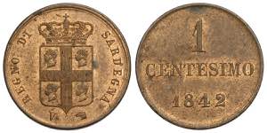 Savoia, Carlo Alberto, Centesimo 1842, RR Cu ... 