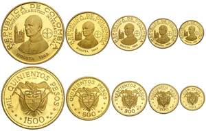 Colombia, Gold Proof Set 1968 (5), 1500, ... 