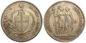 Genova, Repubblica Ligure, 8 Lire 1804 anno ... 