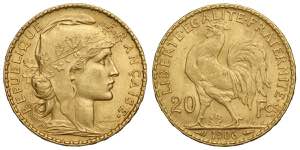 France, Modern Republics, 20 Francs 1906, Au ... 