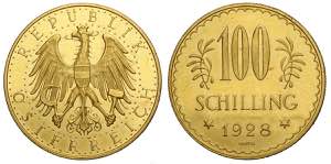 Austria, Republic, 100 Schilling 1928, Au ... 
