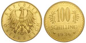 Austria, Republic, 100 Schilling 1934, Au ... 