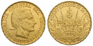 Uruguay, Republic, 5 Pesos 1930, Au 917 g ... 