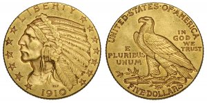 United States of America, 5 Dollars 1910, Au ... 