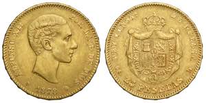 Spain, Alfonso XII, 25 Pesetas 1878 (78), Au ... 