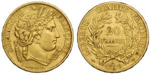 France, Second Republic, 20 Francs 1849-A, ... 