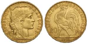 France, Modern Republics, 20 Francs 1901, Au ... 