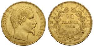 France, Napoleon III, 20 Francs 1854-A, Au ... 