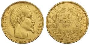 France, Napoleon III, 20 Francs 1857-A, Au ... 