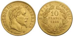 France, Napoleon III, 10 Francs 1864-A, Au ... 