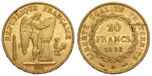 France, Modern Republics, 20 Francs 1893-A, ... 