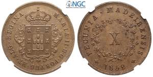 Portugal, Maria II, 10 Reis 1852, Cu mm 33 ... 