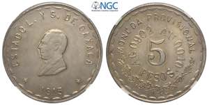 Mexico Oaxaca, 5 Pesos 1915 silver, 2 below ... 