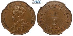 Cyprus, George V, 1/2 Piastre 1927, Cu mm 27 ... 