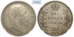 India-British, Edward VII, Rupee 1905-B ... 