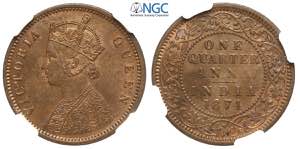 India-British, Victoria, 1/4 Anna 1874 (c) ... 