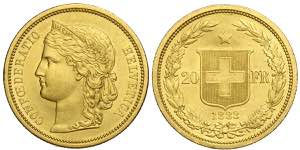 Switzerland, Confederation, 20 Francs 1883, ... 