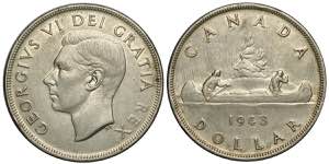 Canada, George VI, Dollar 1948, RR Ag mm 36 ... 
