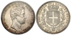 Savoia, Carlo Alberto, Lira 1843 Torino, RR ... 