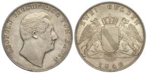Germany Baden, Leopold I, 2 Gulden 1846, Ag ... 