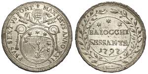 Roma, Pio VI, 60 Baiocchi 1797-TM, Mi mm 37 ... 